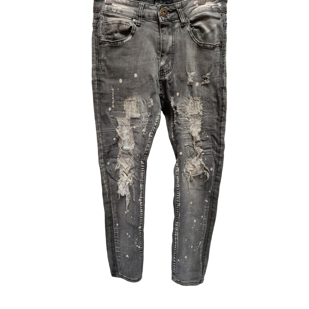 Waimea Boys Grey Distressed Skinny Jeans Paint Splatter Ripped Size 10